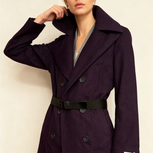 Calvin Klein Deep Purple Double-Breasted Pea Coat